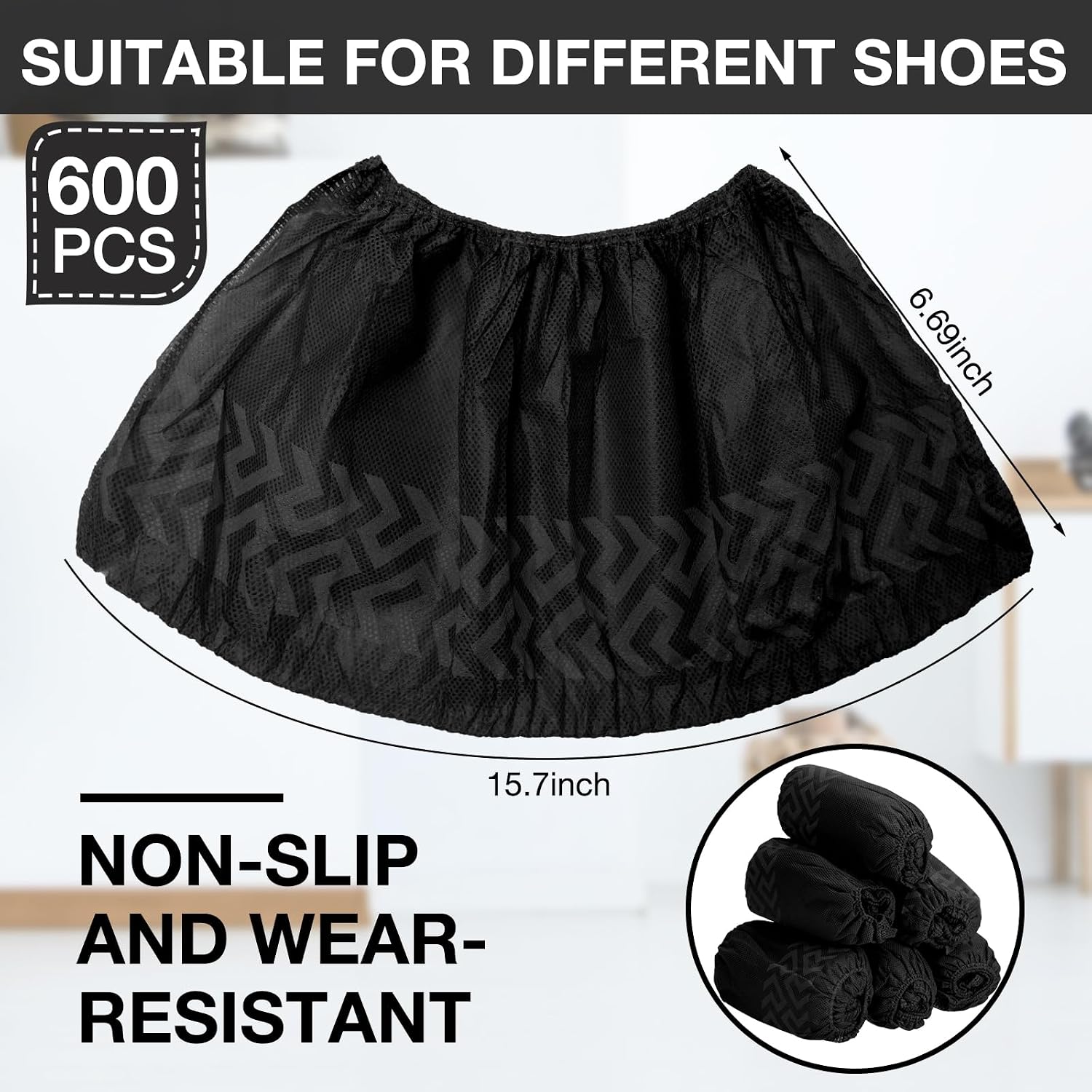 600 Packs Disposable Boot Shoe Covers Non Slip, Black