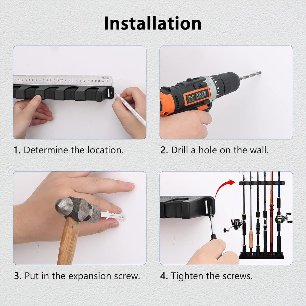 2-Set Vertical Fishing Rod Holders Wall-Mounted Holds 12 Rods or Combos