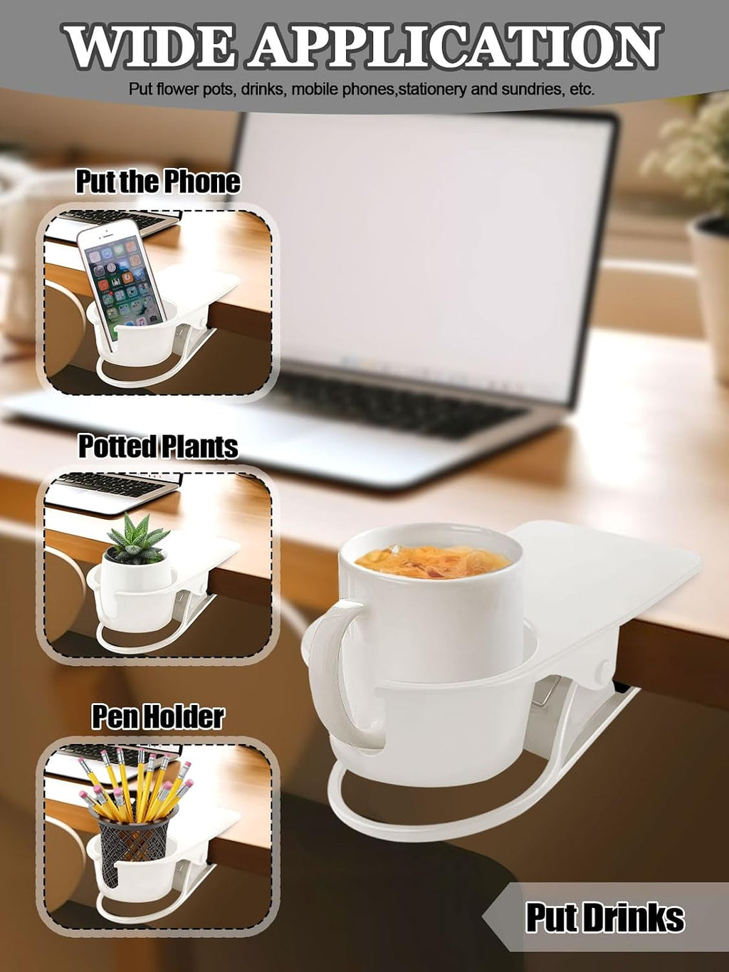 2PCS Clip on Drink Holder for Beach Chair, Desk Cup Holder with Groove