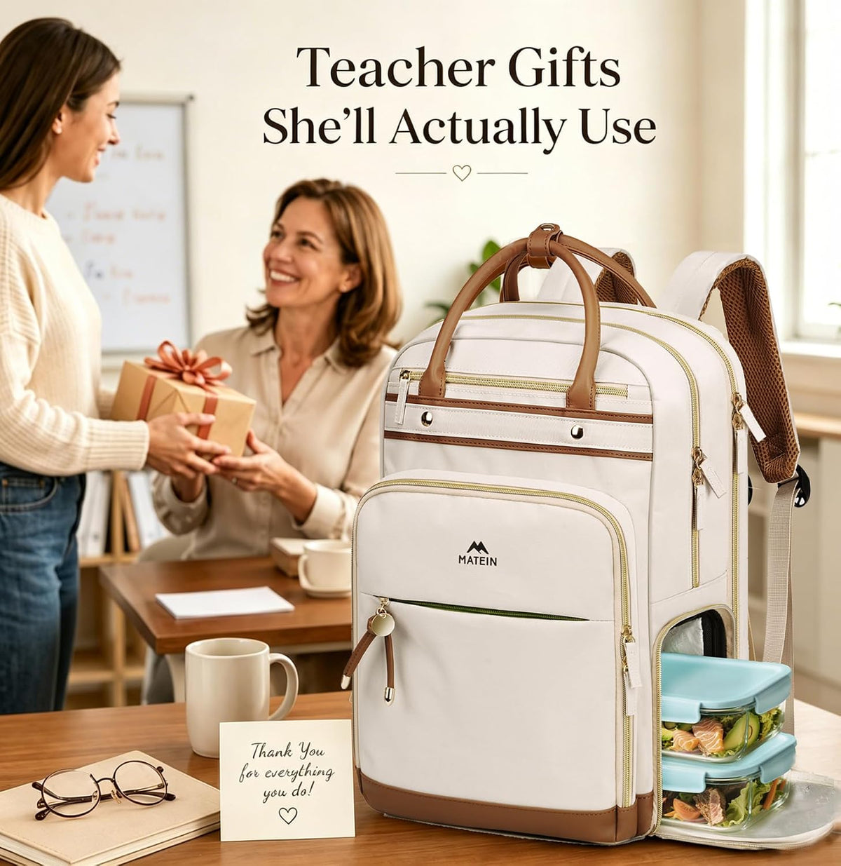 MATEIN Teacher Backpack with Lunch Compartment, 15.6 Inch Laptop Backpack
