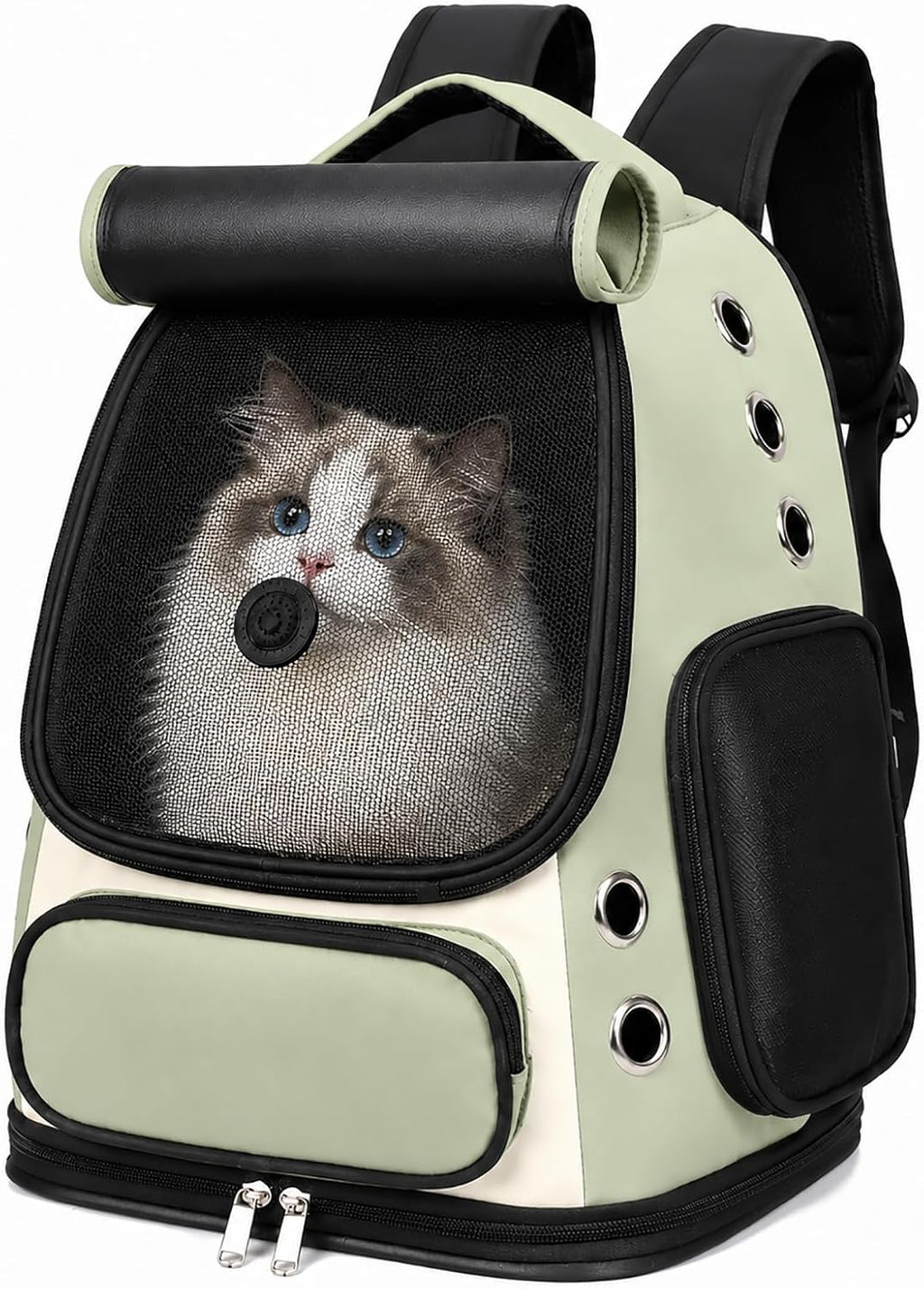 Cat Backpack Carrier, TSA Airline Approved Pet Travel Bag for Small Medium Dogs, Ventilated Hiking Camping Backpack for Cats, Kitten and Puppy up to 18 lbs, Green Mesh