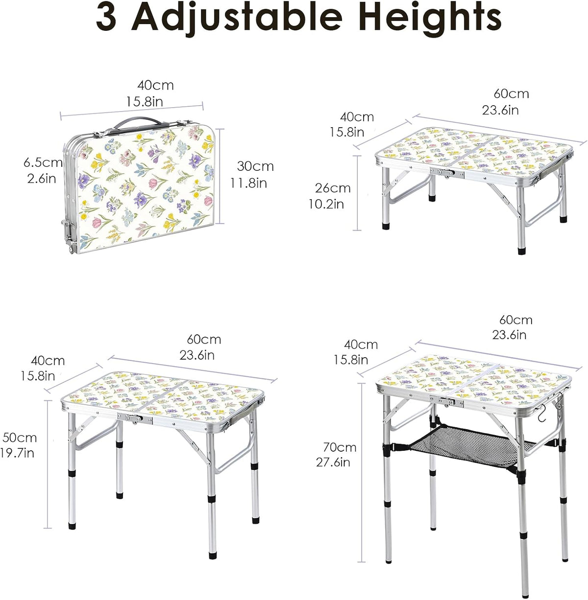 Small Folding Camping Table, 2ft Portable Table, Blossoms