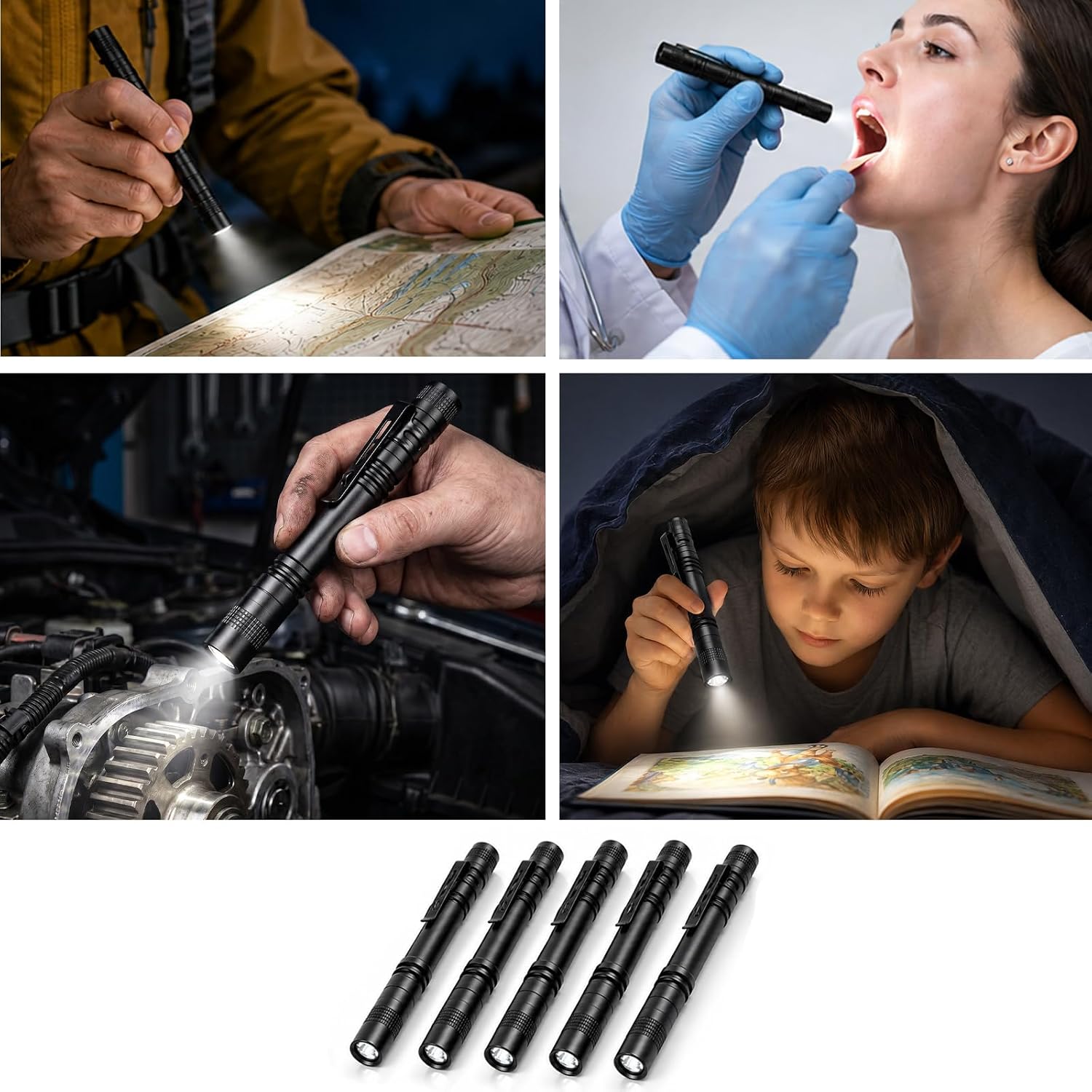 Led Pen Light with Clip for Everyday Use & Emergency Tool (5PCS)