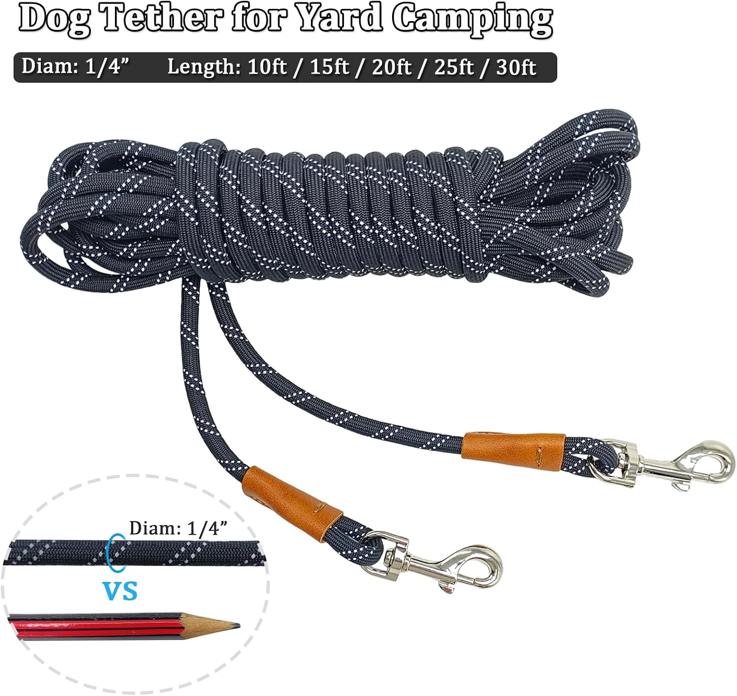 WYuZe Reflective Tie Out Rope for Small Dogs Cats 30FT Dog Tether for Yard