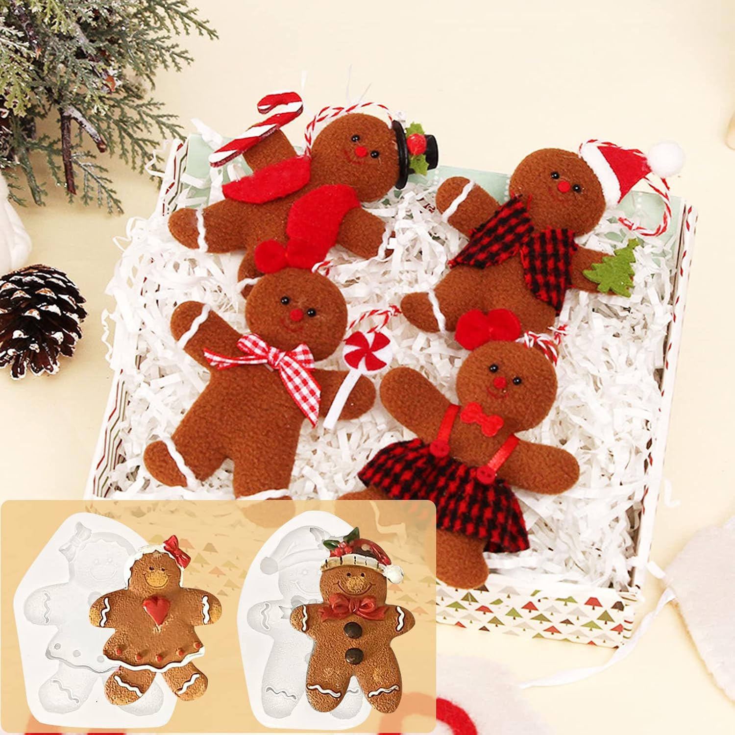 6 Pcs Christmas Fondant Molds, Gingerbread Man Chocolate Candy Silicone Mold, Kitchen Baking Cake Decorating Mold for Cupcake Toppers, Bread, Cookies, Marzipan, Soap, Epoxy Crafts, Candles, clay