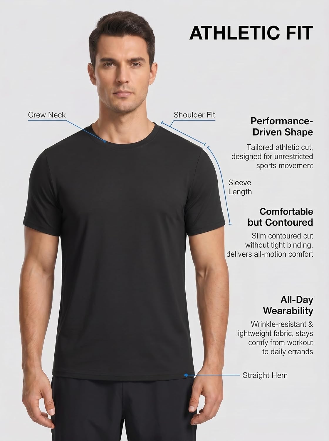 OYGSieg 5 Pack Men’s Quick Dry T-Shirts Short Sleeve Crew Neck Workout Tops