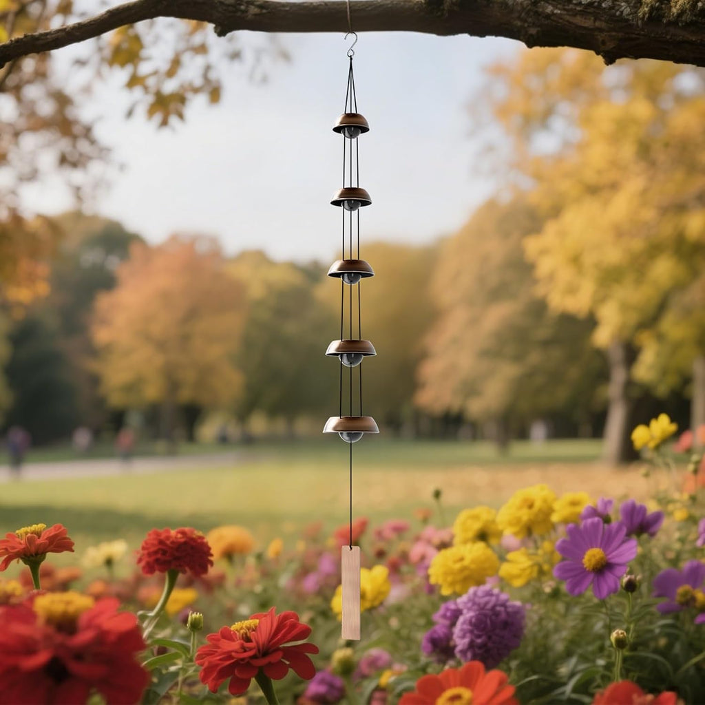 Copper Wind Chimes for Outside Clearance, 36'' Temple Windchimes Outdoors w/5 Bells, Memorial Wind Chime Gifts for Mom Grandma Mother Women, Feng Shui Wind Bell for Home Garden Zen Decor