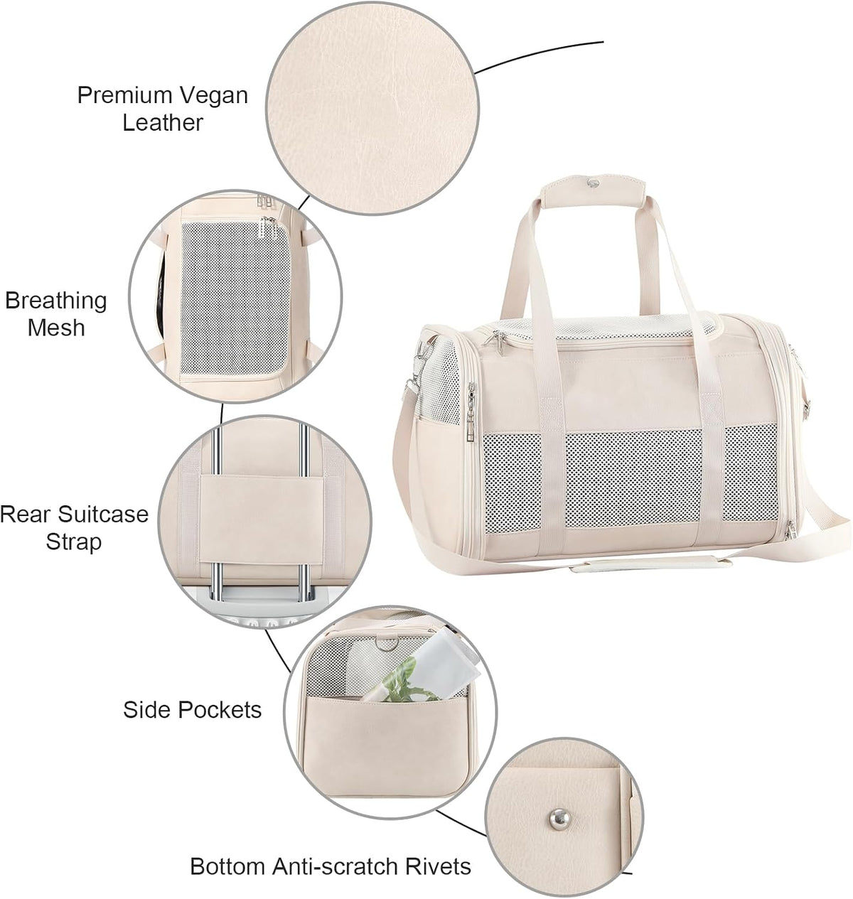 Fashion Leather Dog Carrier, Airline Approved Cat Carrier Soft Sided Pet Bag Carrier Purse for Puppy Kitten Small Animals White