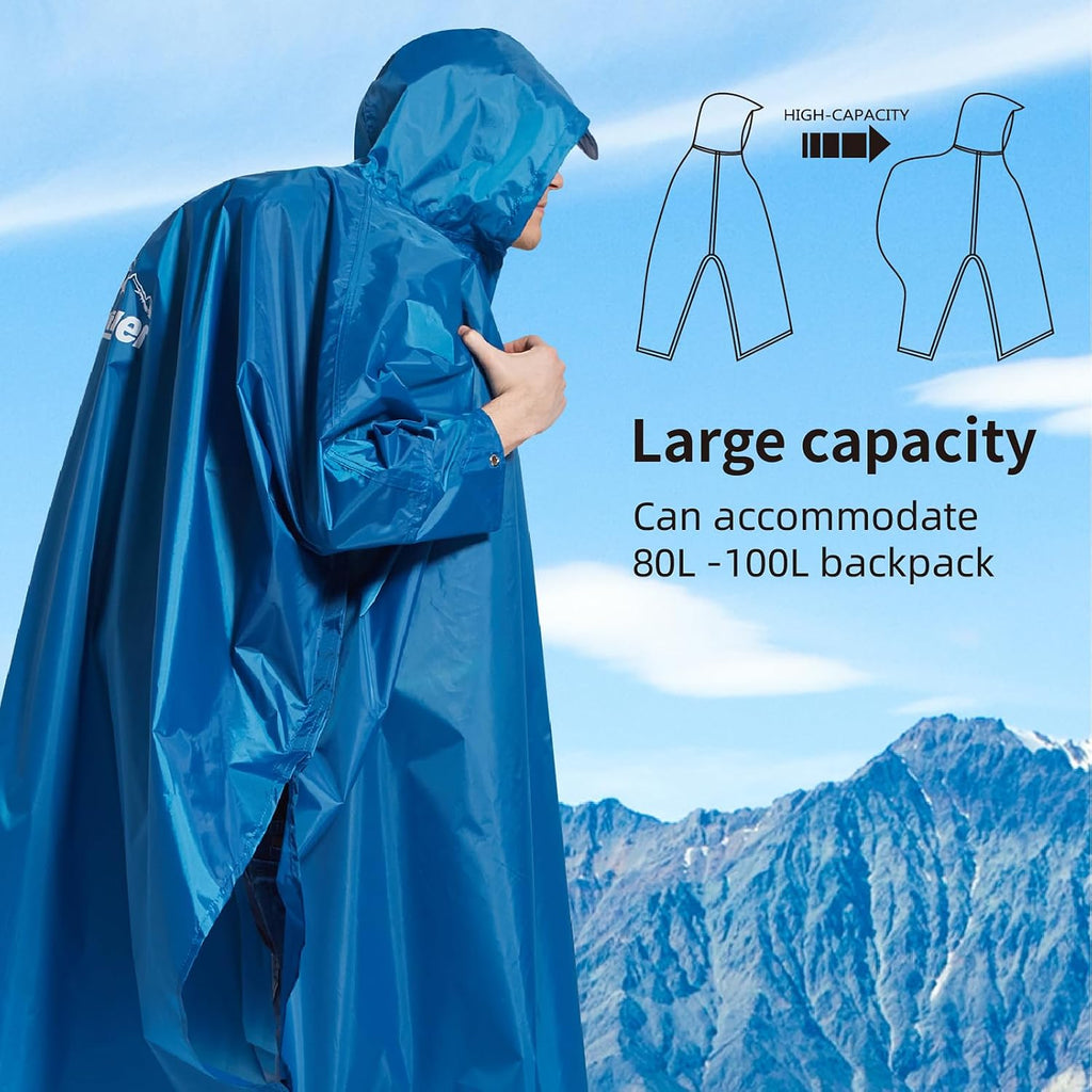 Hooded Rain Poncho for Adult with Pocket Waterproof Lightweight Unisex Raincoat for Hiking Camping Emergency