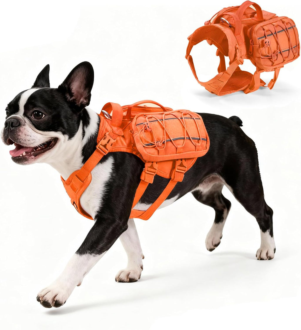 Large Dog Harness Backpack, No Pull Adjustable Dog Vest with Handle & Leash Ring, Lightweight Dog Backpack with Side Pockets for Walking, Training & Day Hikes, Pink, L