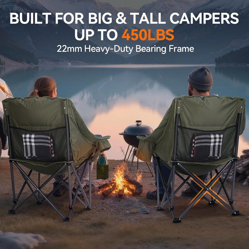 Oversized Camping Chair,Padded Camping Chairs Support 450LBS, Green