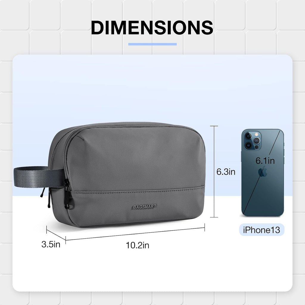 BAGSMART Travel Toiletry Bag for Men, Dopp Kit Water Resistant Shaving Bag for Toiletries Accessories, Grey-Medium
