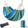 JoyView Brazilian Hammock for Single Person Portable Hammock with Hanging Ropes & Carry Bag Large 78.8x39.4” for Patio 300LBS Capacity Perfect for Outdoor/Indoor - Blue Stripes