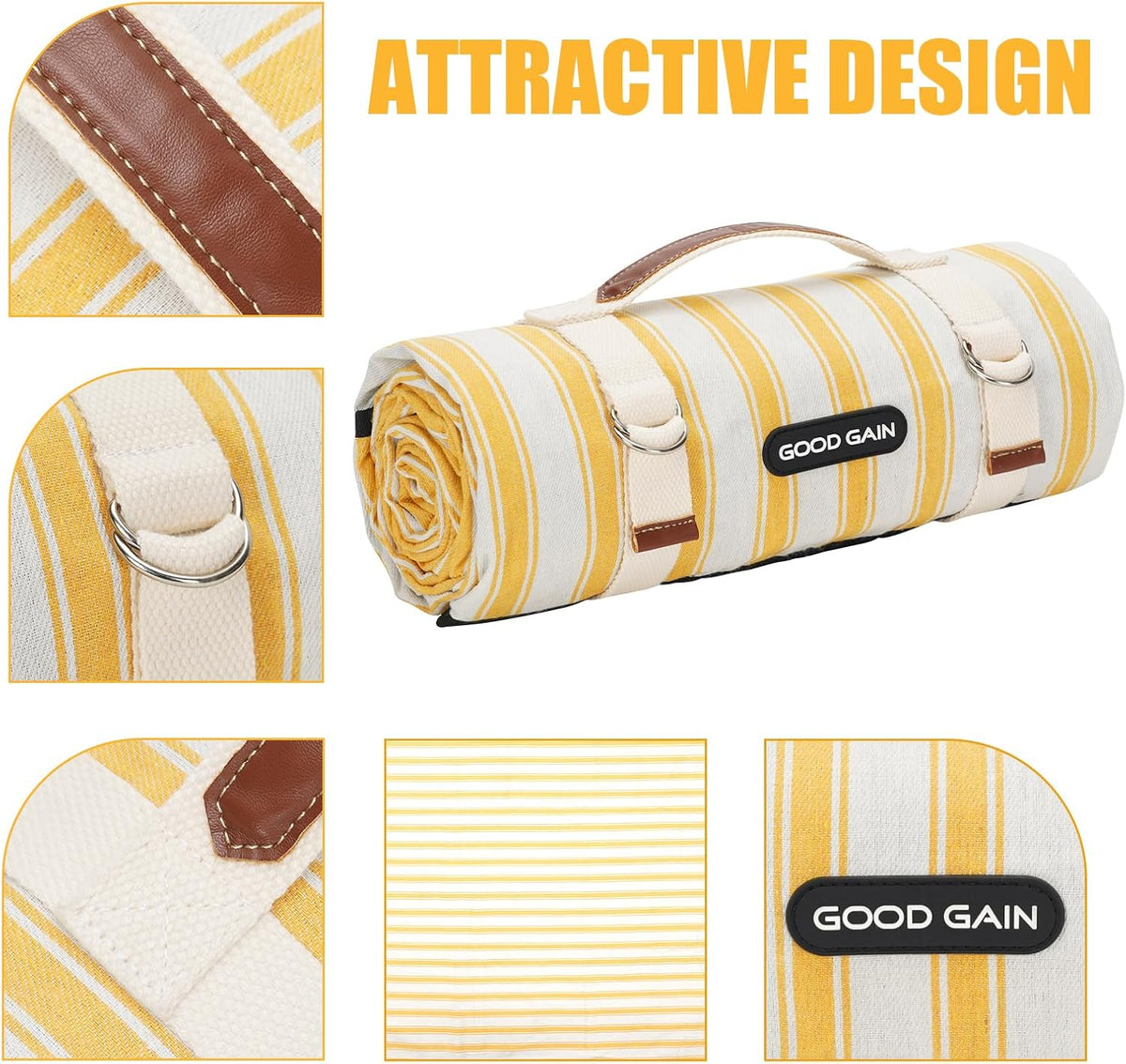 G GOOD GAIN Waterproof Picnic Blankets Outdoor Machine Wash, Bumblebee