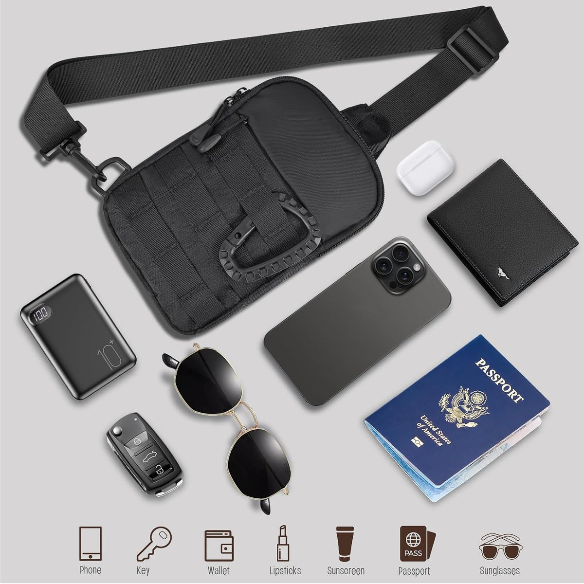 DEYACE Small Sling Bag for Men, Tactical Inspired Waterproof Utility EDC Mini Crossbody Chest Bag for Travel Work Sport