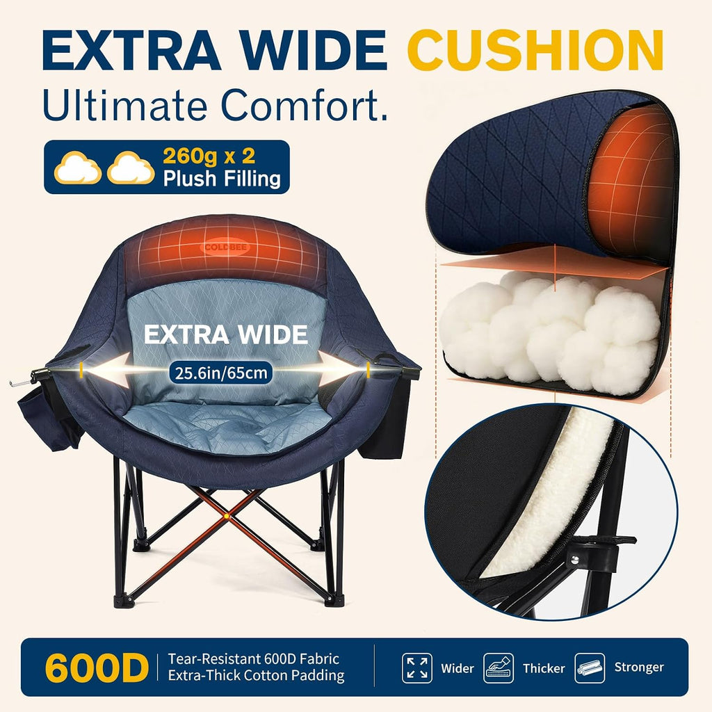 Coldbee Oversized Camping Chairs, Heavy Duty Padded, Thick Headrest, Blue