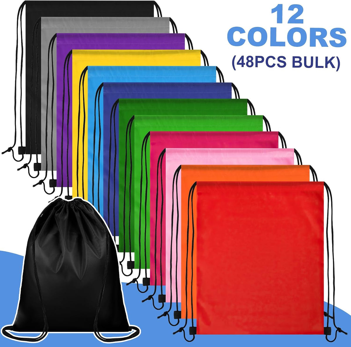 Dntorx 48 Pack Drawstring Backpacks, Waterproof Nylon Cinch Bags, 12 Colors