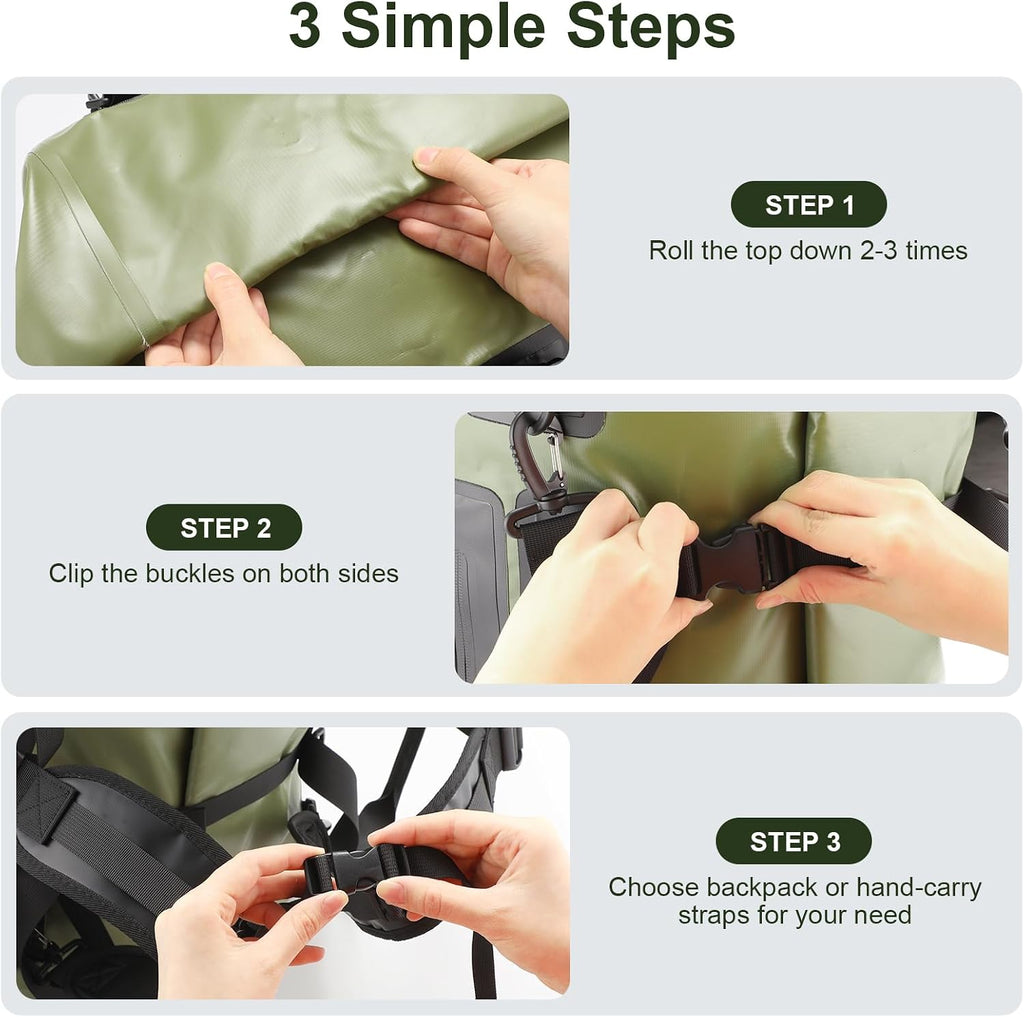 Waterproof Duffel Bag, 70L Large Roll Top Motorcycle Dry Backpack