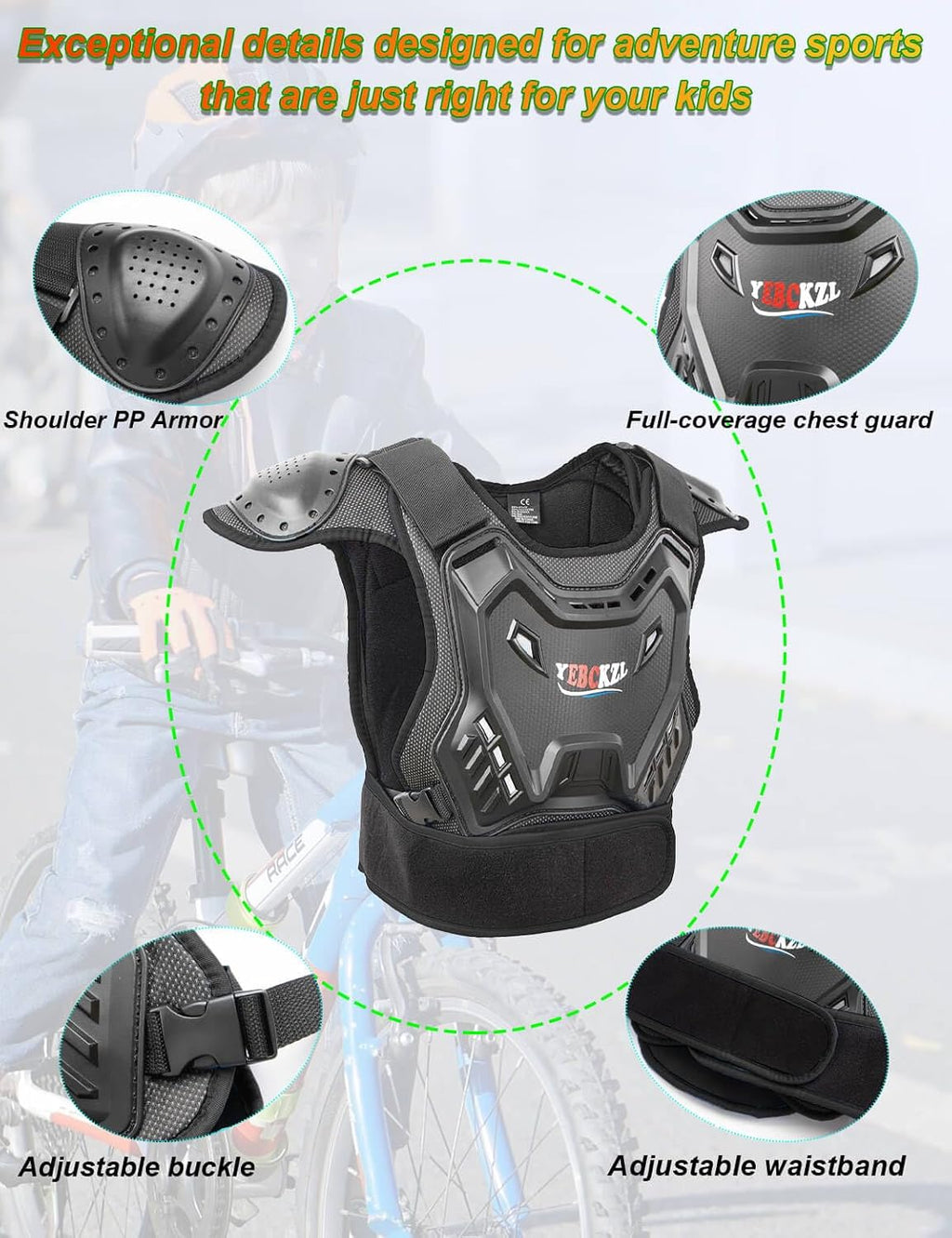 Motorcycle Armor Protective Vest Suit for Child Teen，Kids Dirt Bike Gear Riding Protection with Arm Knee Pads Sets for MTB ATV Off-Road Riding