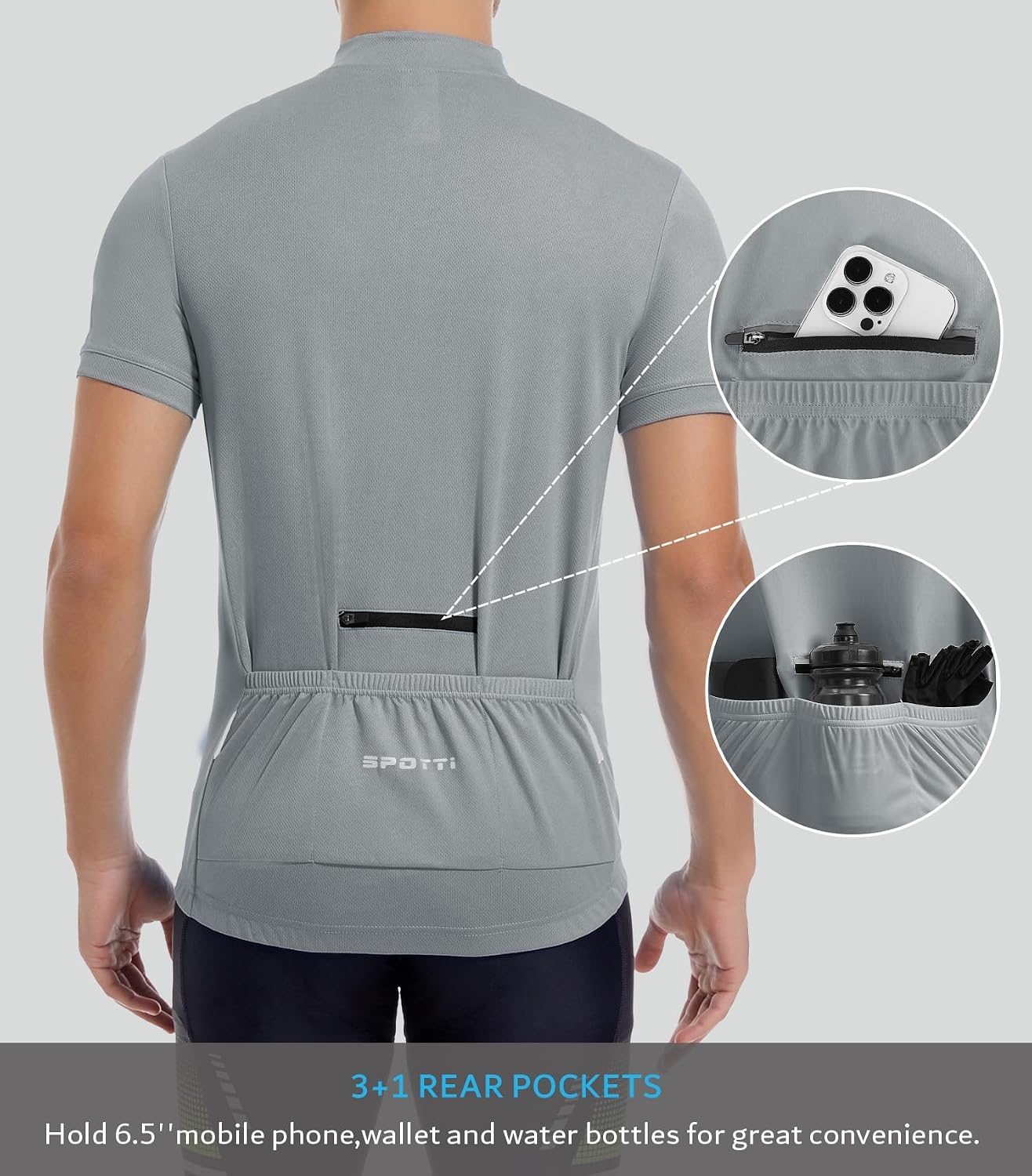 Spotti Men's Cycling Jersey Short Sleeve Half-Zip Bike Shirt, 4 Pockets