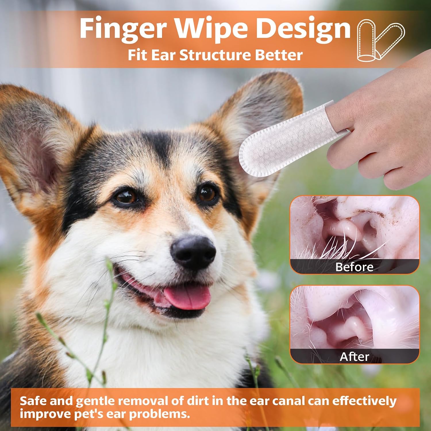 OBSEDE Ear Finger Wipes for Dogs & Cats, 120 Count, Alcohol Free Pet Care