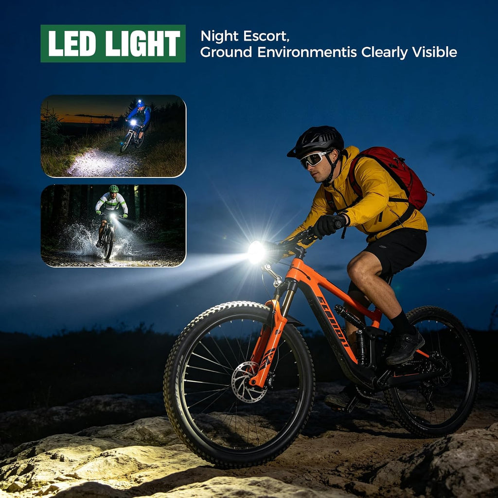 Electric Bike Headlight with Horn, 3-Pin Wired E-Bike Front Lamp Replacement, 4 LED Front Light for 24V 36V 48V 52V Electric Bicycle, Scooter and Ebike, Adjustable Metal Bracket