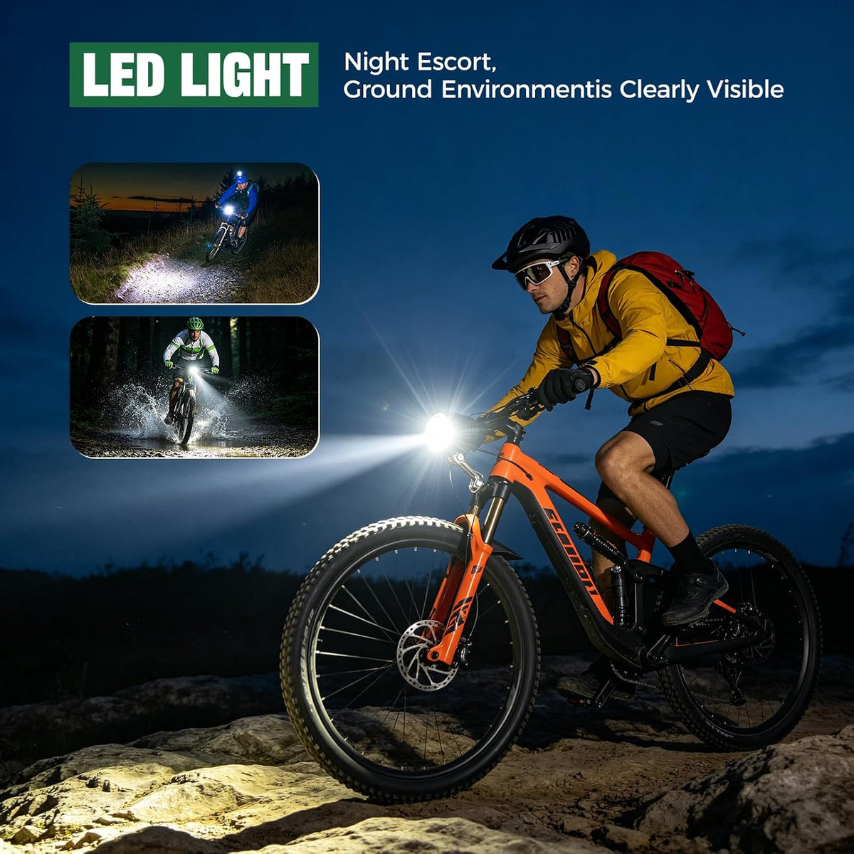 Electric Bike Headlight with Horn, 3-Pin Wired E-Bike Front Lamp Replacement, 4 LED Front Light for 24V 36V 48V 52V Electric Bicycle, Scooter and Ebike, Adjustable Metal Bracket