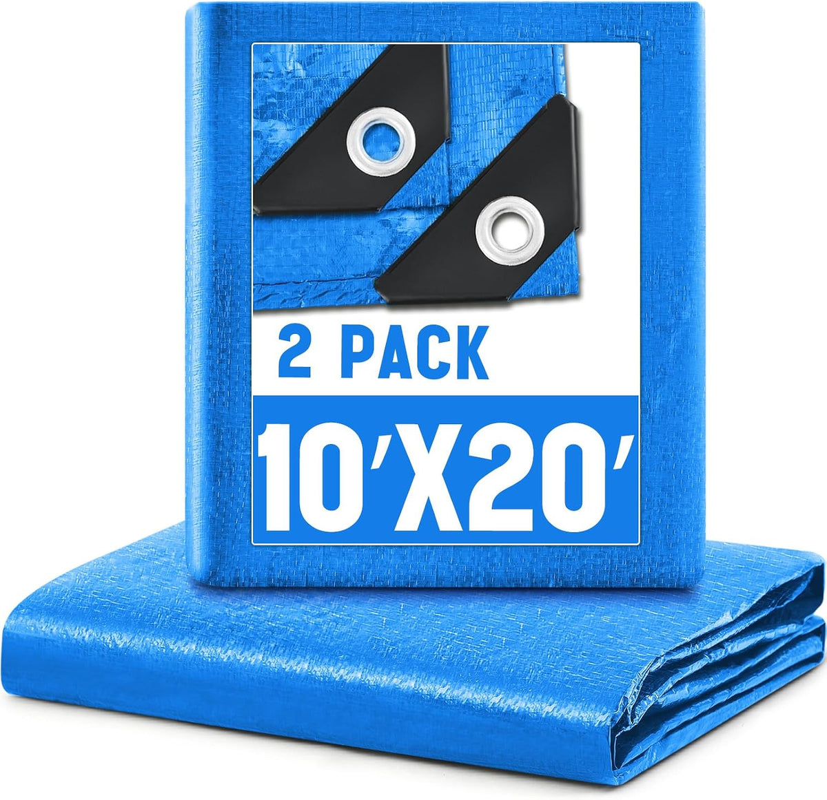 2 Pack 10 x 20 ft Blue Tarps, 5.5 Mil Heavy Duty Waterproof Tarp