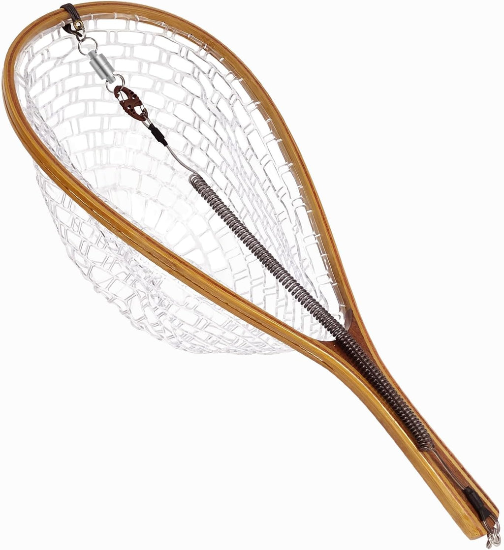 Aventik Fly Fishing Landing Net for Trout Soft Rubber Ghost Mesh Catch and Release Wooden Frame Lightweight and Tangle-Free