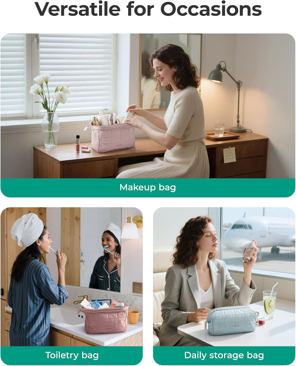 BAGSMART Makeup Bag Travel Toiletry Bag, Wide-open Zipper Pouch, Greige