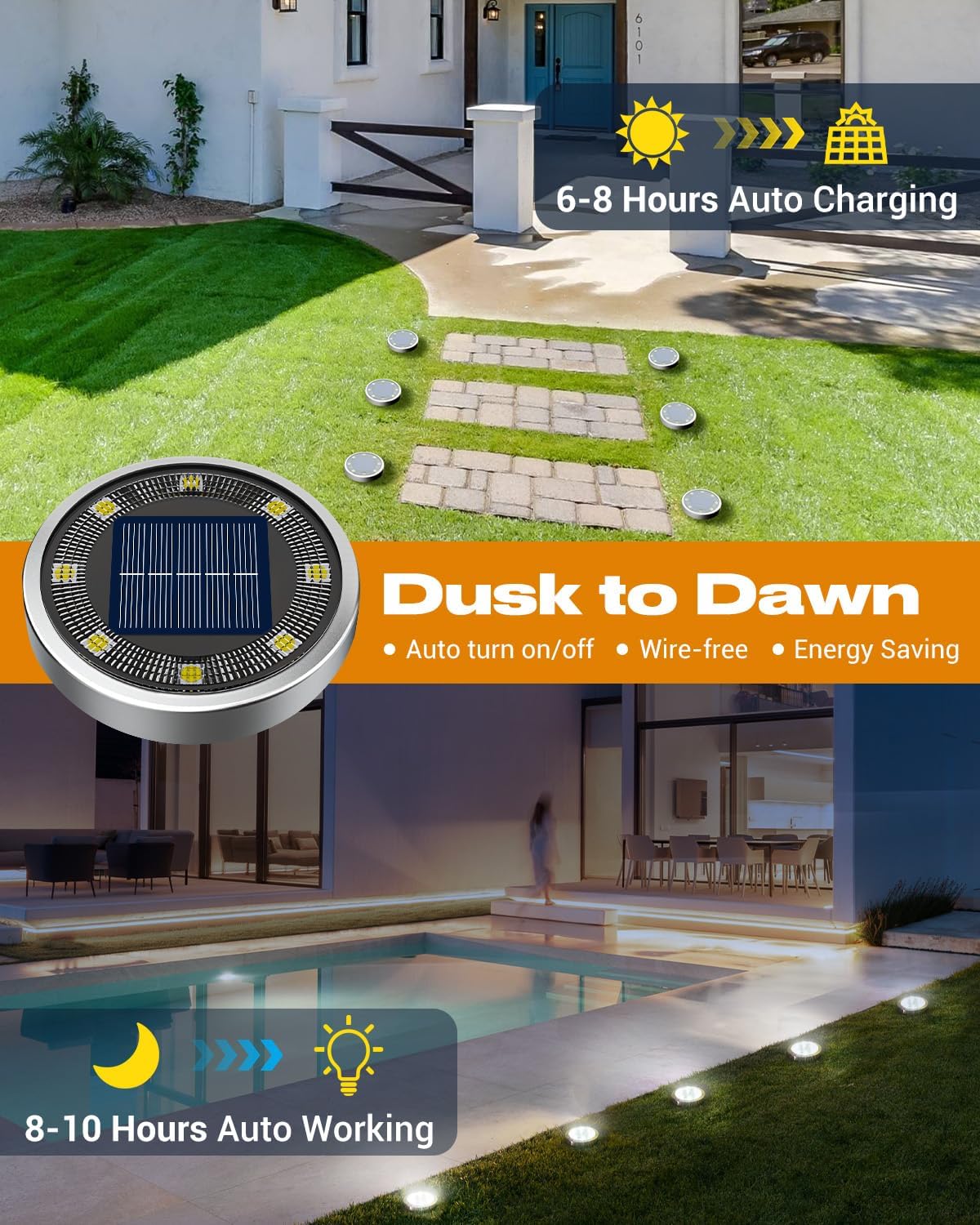 btfarm 16 Pack Solar Lights Outdoor Waterproof, 8 LED Solar Ground Lights