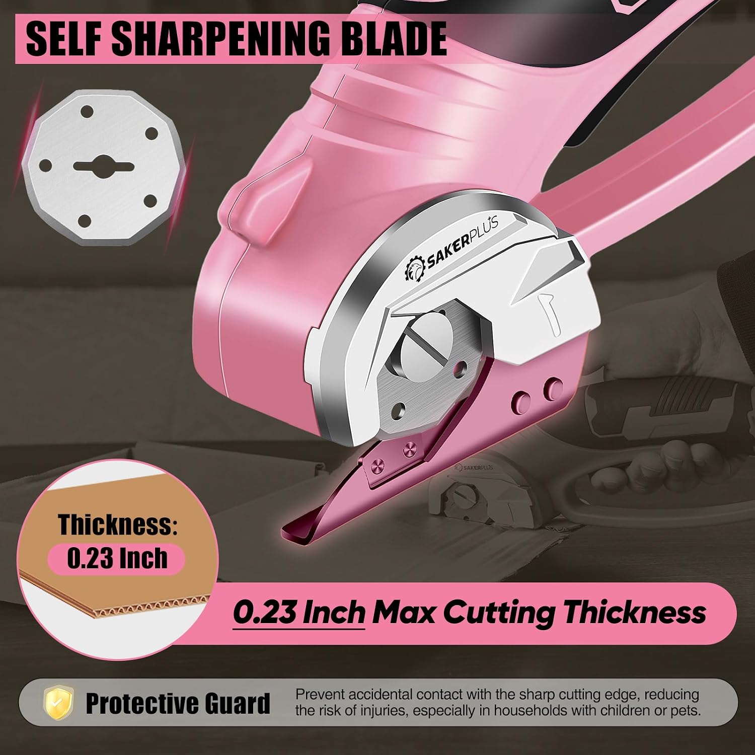 SakerPlus Cordless Electric Scissors,4V Rechargeable Cardboard Box Cutter Heavy Duty Fabric Scissor with Safety Lock & LED Light,Power Rotary Cutter for Leather Carpet Plastic Cutting,Sewing,Crafting