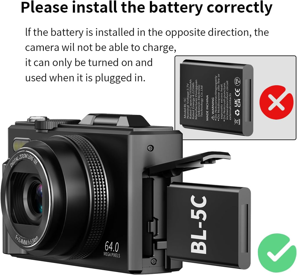 VJIANGER 4K Digital Camera, Vlogging Camera with 180° Flip Screen
