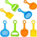 Skylety 8 Pcs Sand Shovels for Kids Beach Toys Plastic Rake Sifter,None | 4 Tool Styles for Sandbox Play, Plastic with Hanging Holes, Lightweight Summer Outdoor, Portable Travel Beach Essentials