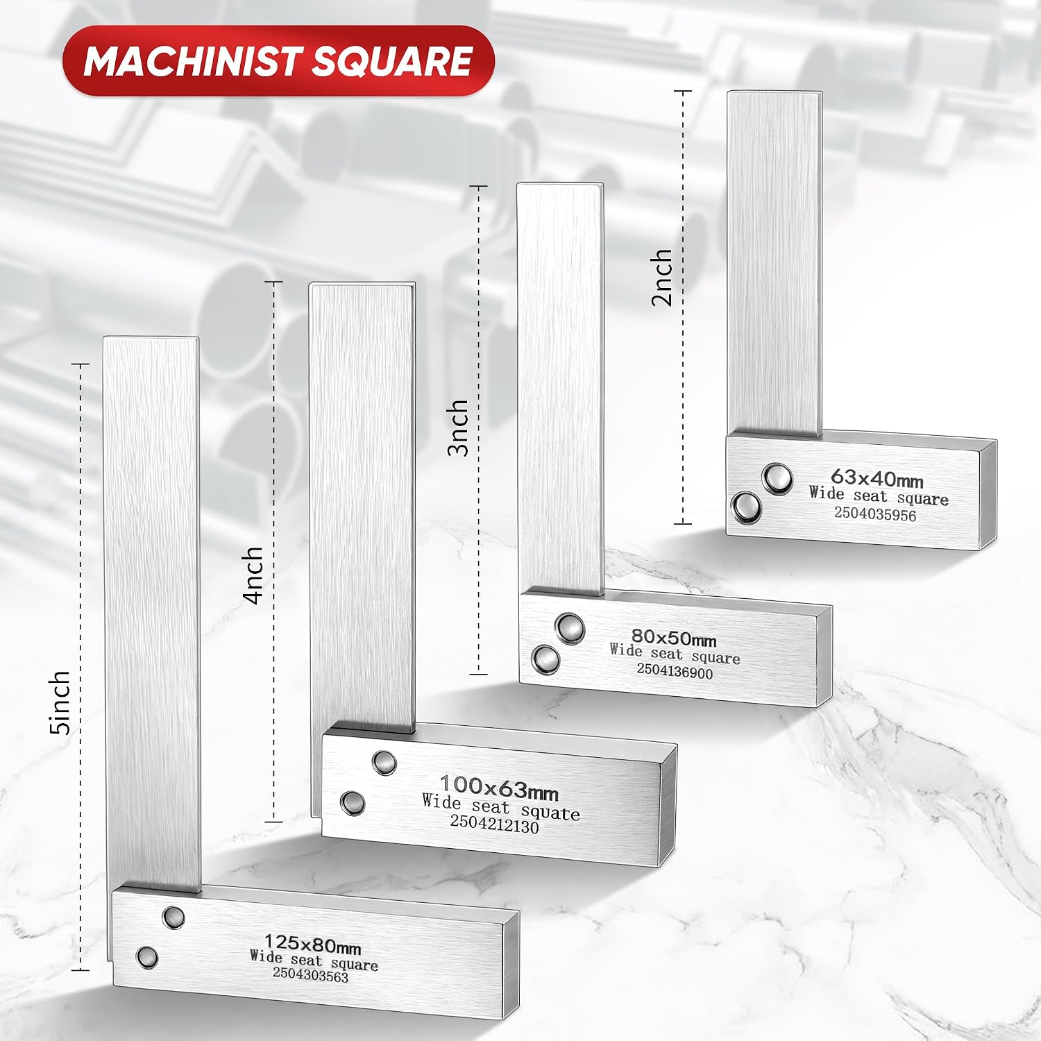 Frienda Machinist Square Set, 2", 3", 4" and 5" Precision Machinist Squares