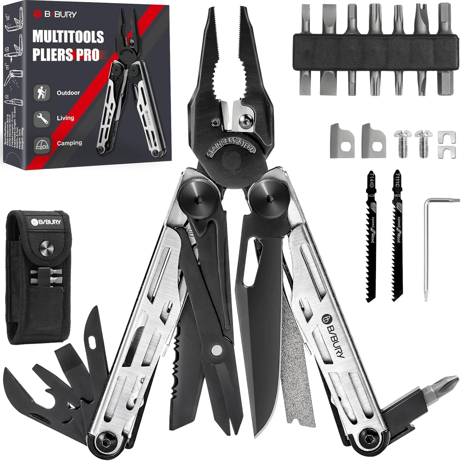 BIBURY 31-in-1 Multitool Pliers Pro BI2045,EDC Pocket Knife & Scissors
