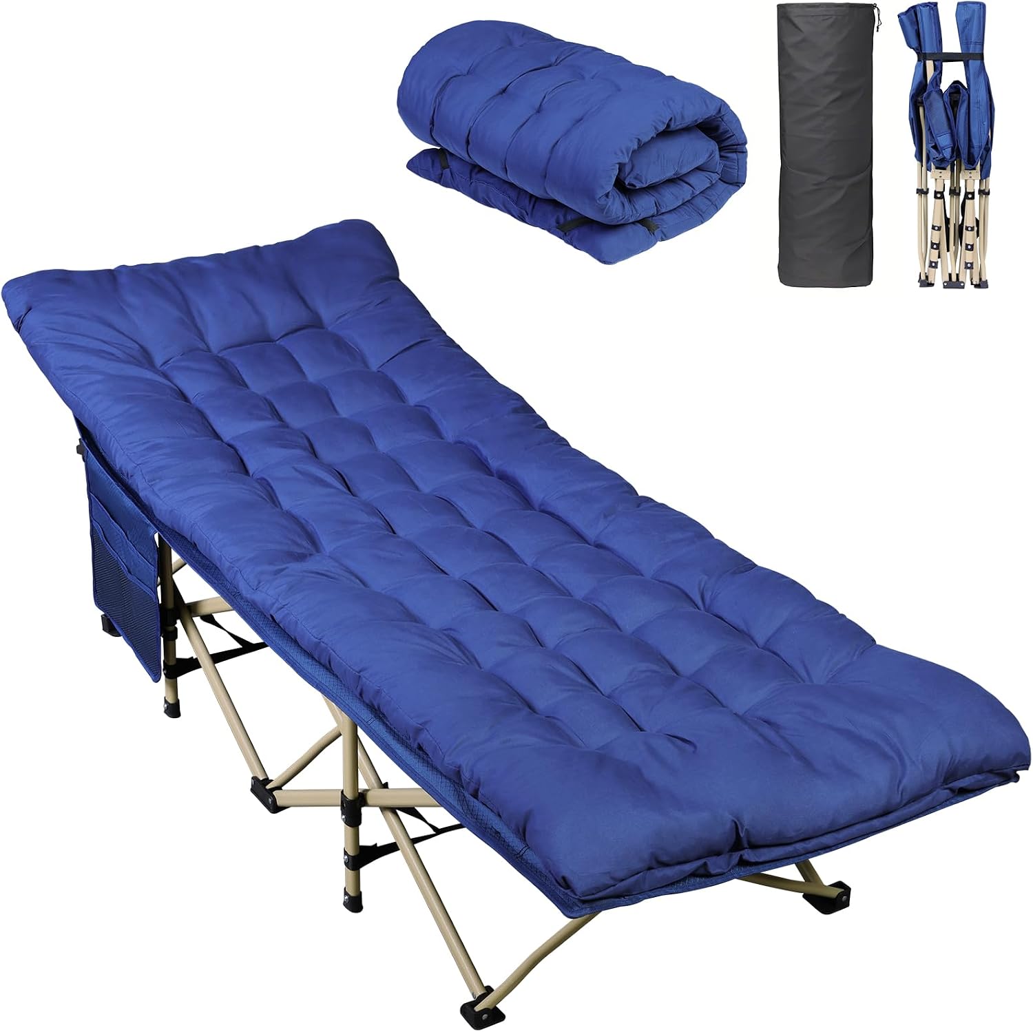 WLIVE Folding 1200D Oxford Camping Cots with Mattress for Adults Sleeping