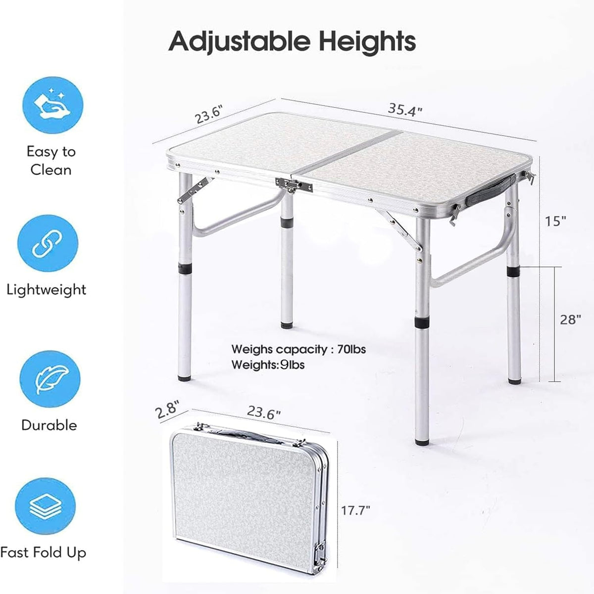 YUFIFAIRY Aluminum Camp Table, 36''L x24''W Folding Table Portable