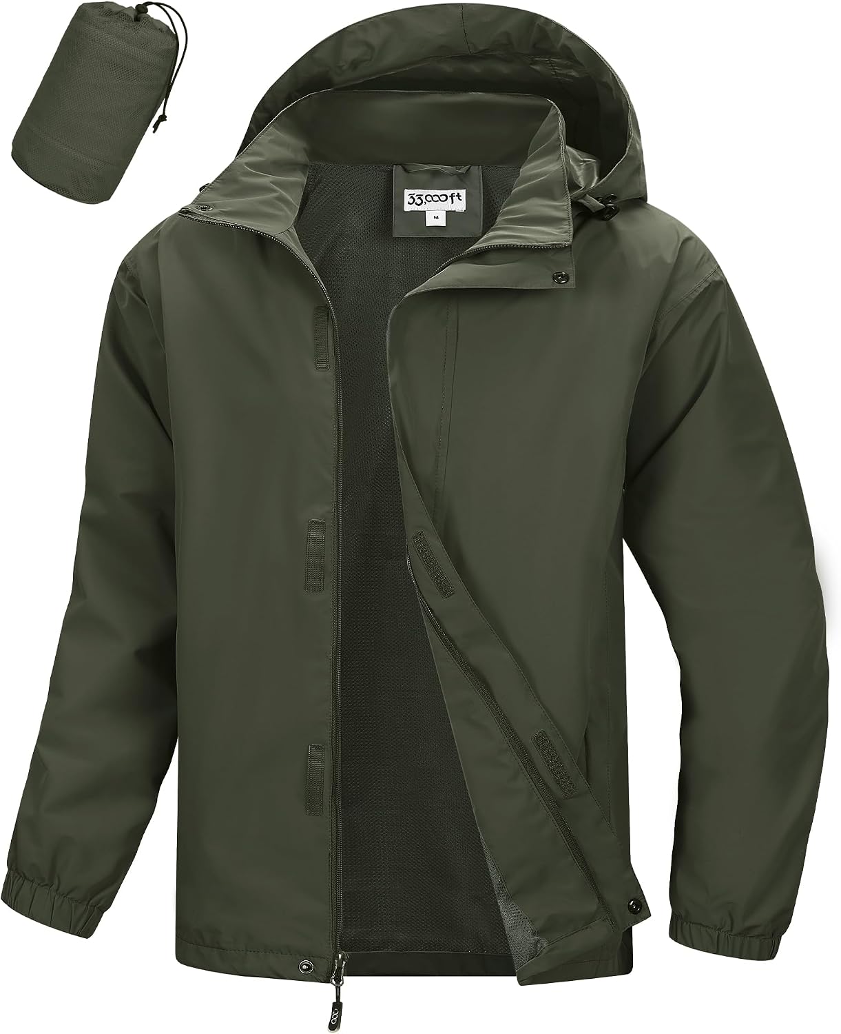 33,000ft Men's Waterproof Rain Jacket Packable Lightweight Hood Rain Shell