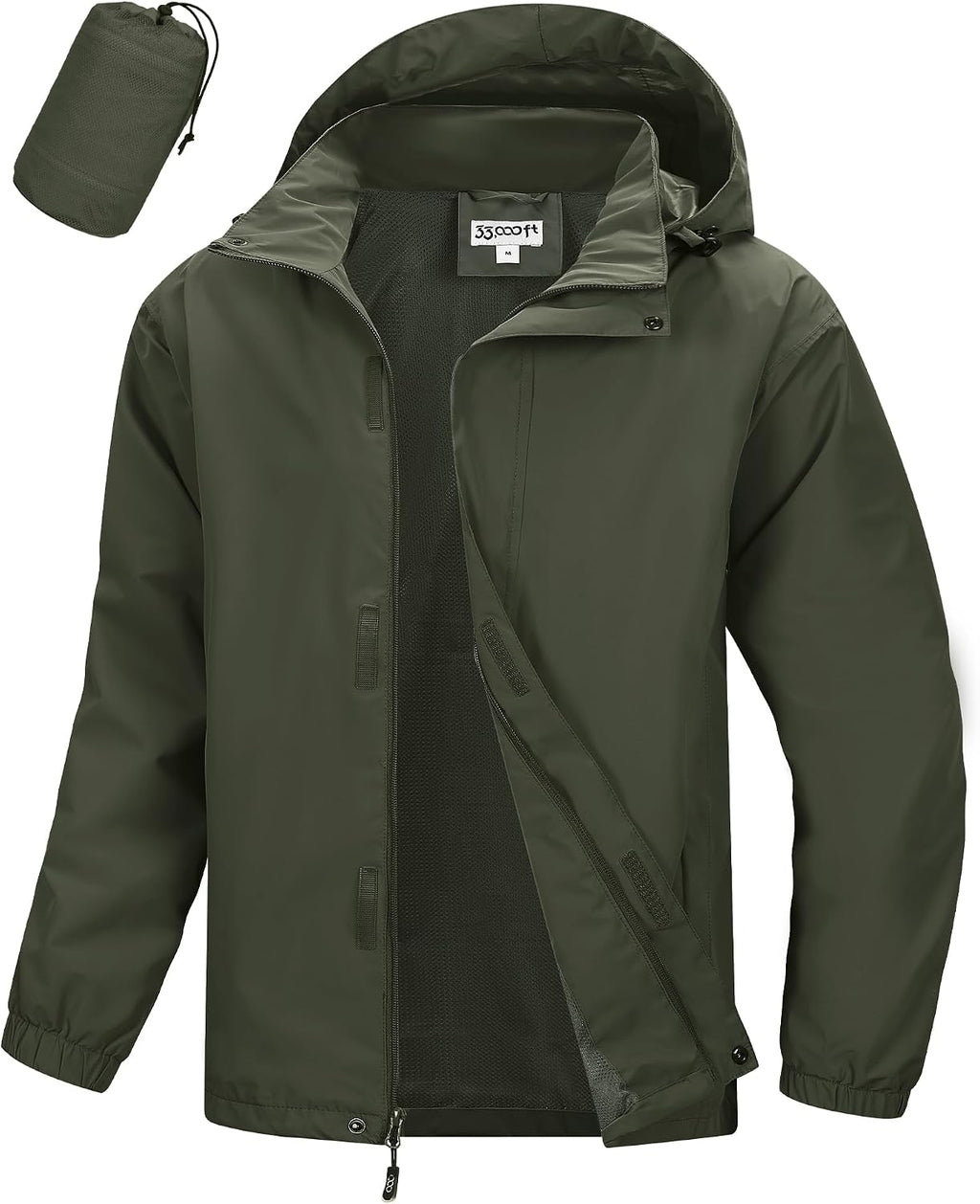 33,000ft Men's Waterproof Rain Jacket Packable Lightweight Hood Rain Shell