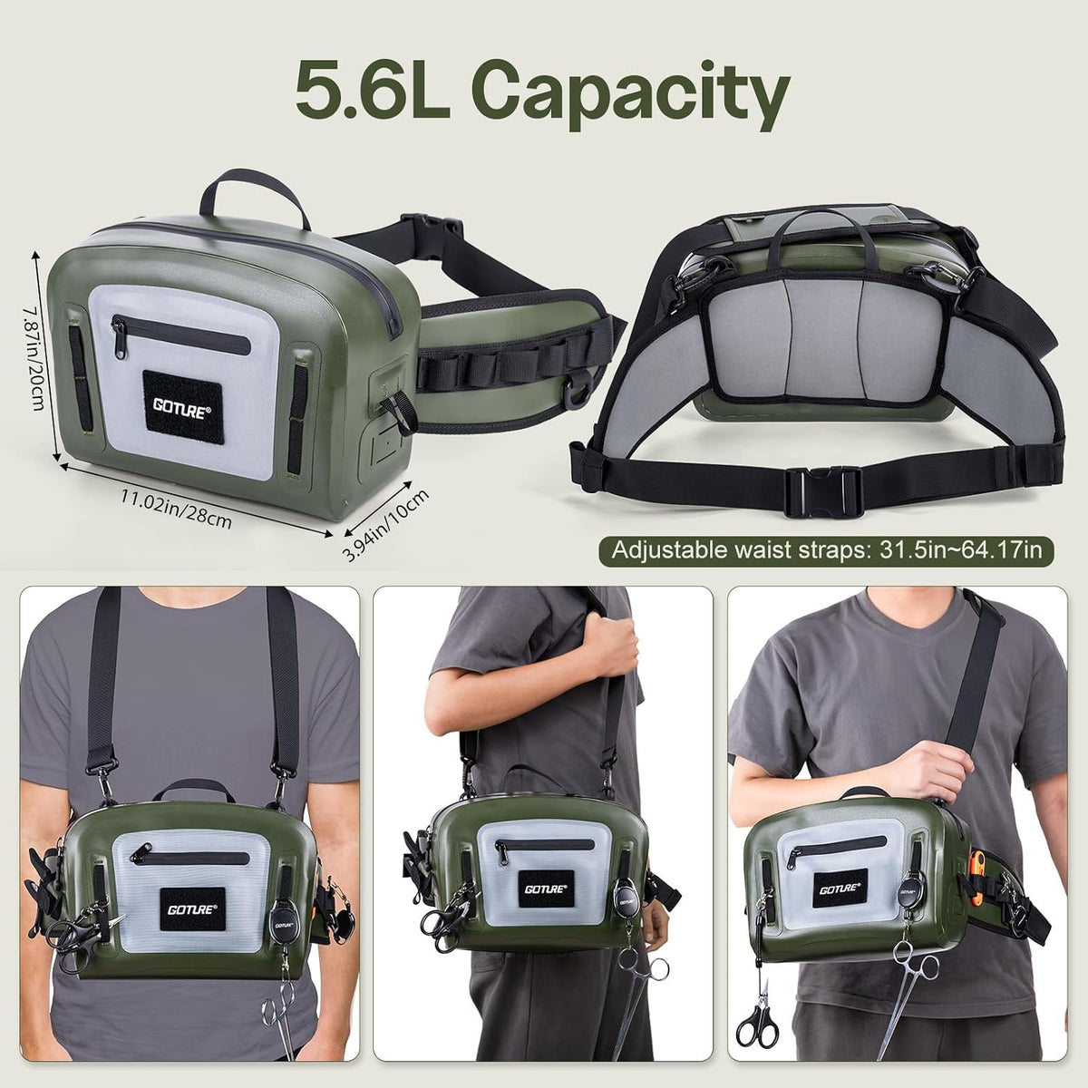 Goture Waterproof Fishing Waist Pack, 900D TPU Tackle Bag