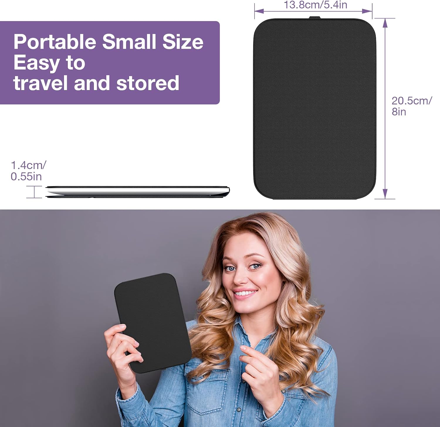 Kintion Travel Makeup Mirror, Portable LED Lighted Folding Mirror (Black)