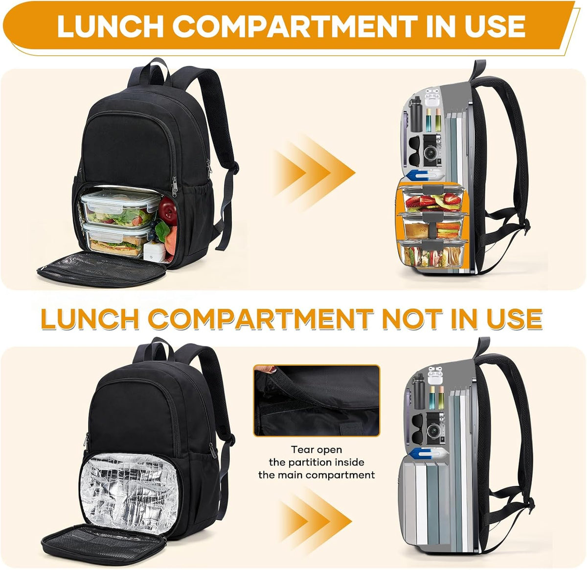 coowoz Lunch Backpack for Men Women,15.6 Inch Laptop Backpack with Lunch Compartment,Water Resistant Insulated Cooler Work college Backpacks