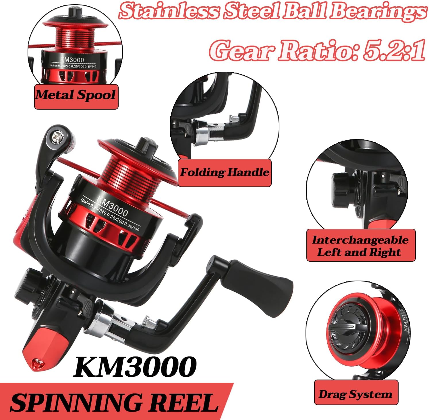 Tripquips Fishing Rod, 6.9ft 2Pcs Telescopic Fishing Rods Set, Carbon Fiber Fishing Pole, 2PCS Spinning Rod and Reel Combo with Carrier Bag Freshwater Fishing Rod and Reel Combos Kits Fishing Gear-Red