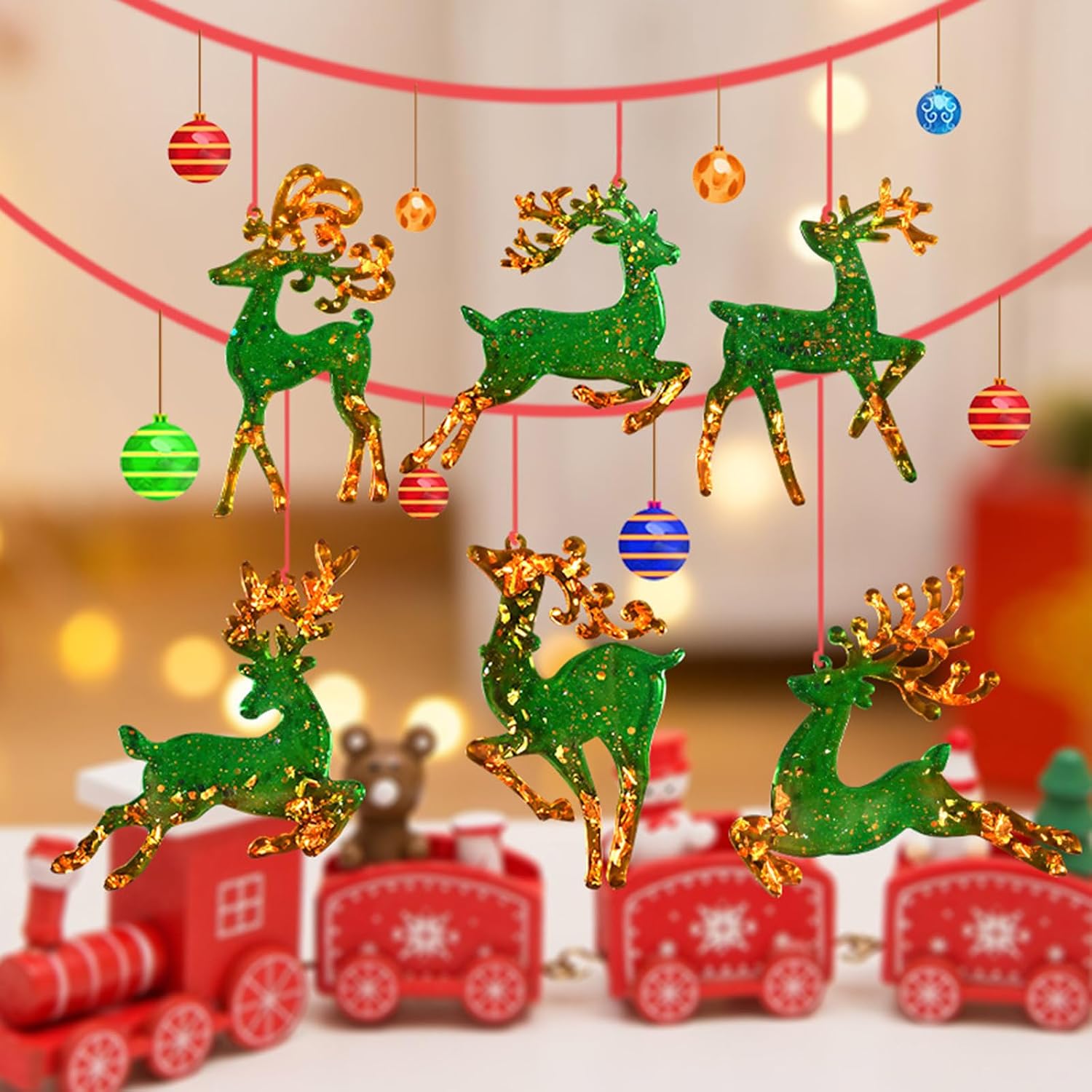 2 Pieces Deer Christmas Resin Molds Silicone, 4 Cavities Large Elk Christmas Ornament Silicone Molds for Family Christmas Tree Decorations, Gifts, Resin Art Craft, Keychains