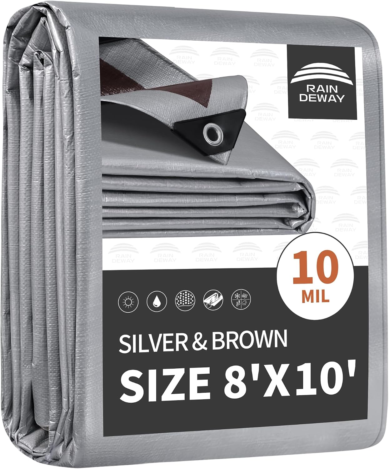 RAINDEWAY 8x10 Feet Tarps Heavy Duty Waterproof,10Mil Multipurpose Tarp