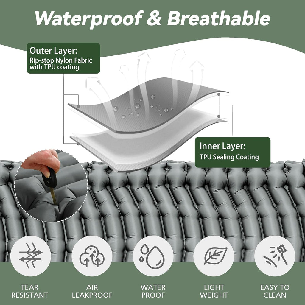 Ultralight Camping Sleeping Pad with Pillow & Built-in Foot Pump