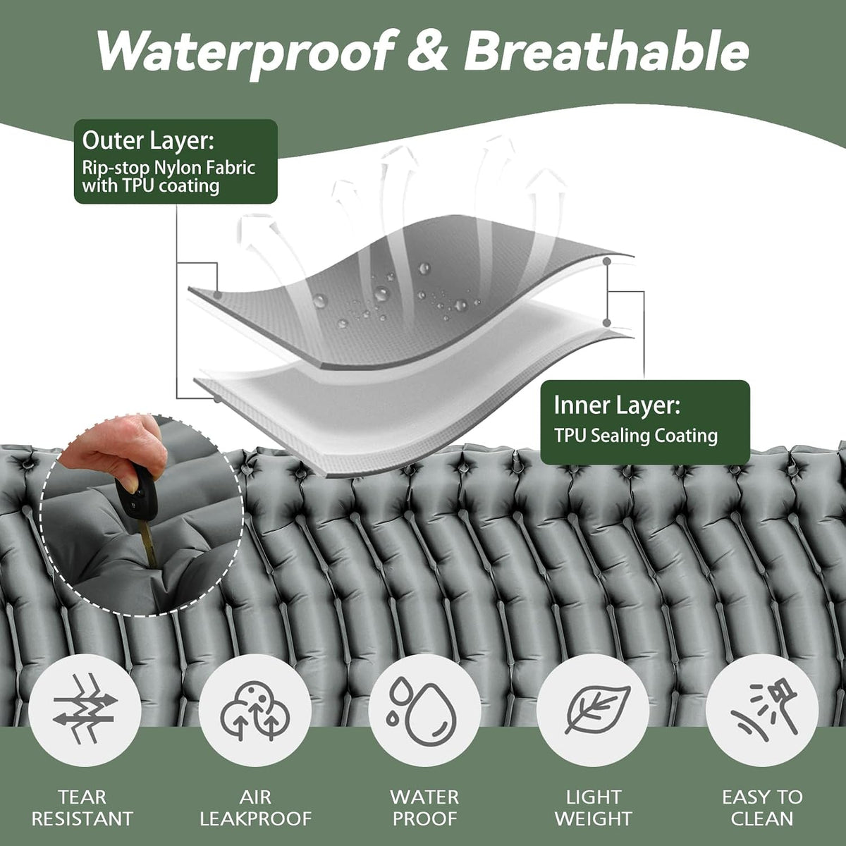 Ultralight Camping Sleeping Pad with Pillow & Built-in Foot Pump