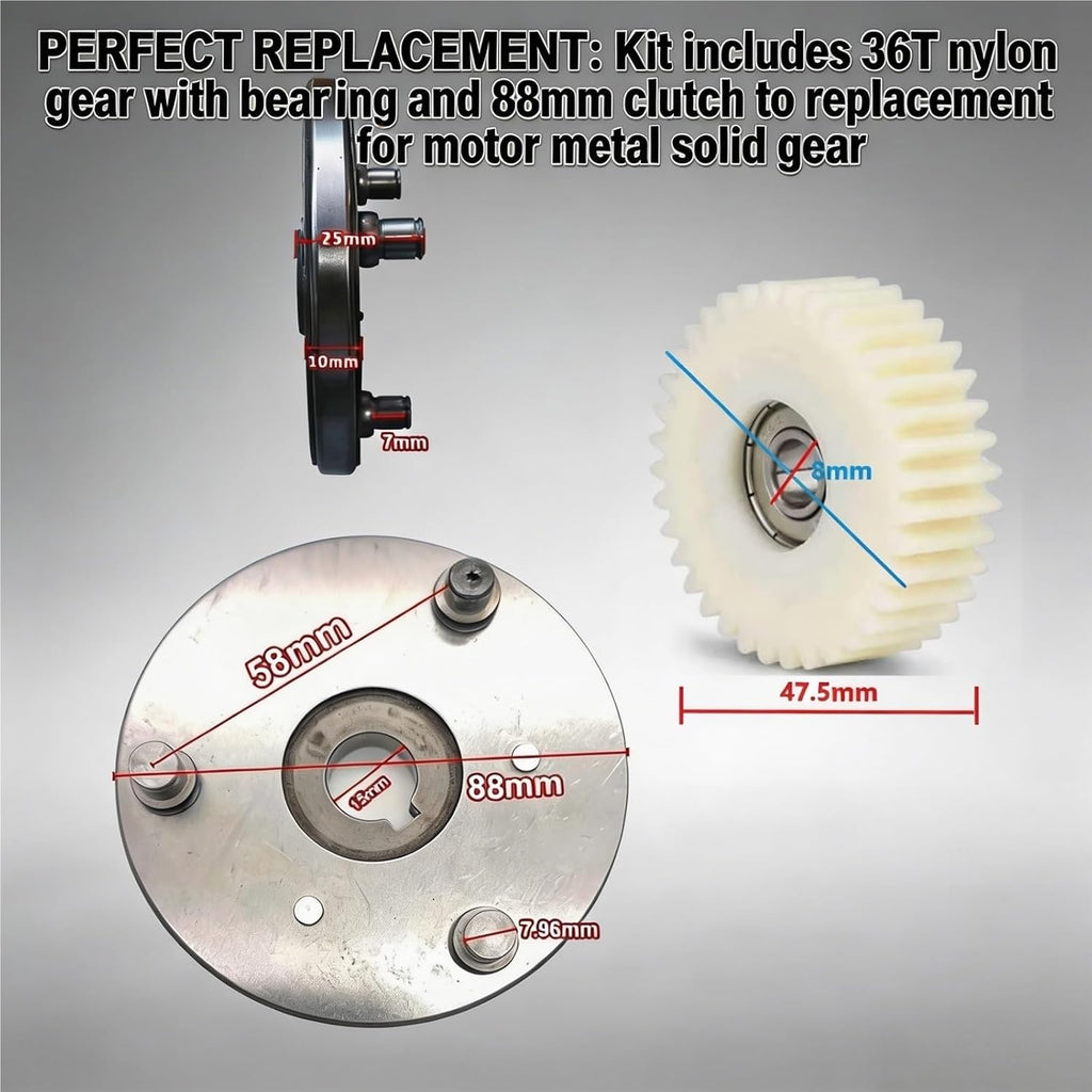 36T Solid Nylon Planetary Gear Set with 88mm Turn Clutch, E-Bike Motor Clutch Kit Replacement Compatible with Bafang, for 500W 750W Electric Bicycle Hub Motor Repair Parts