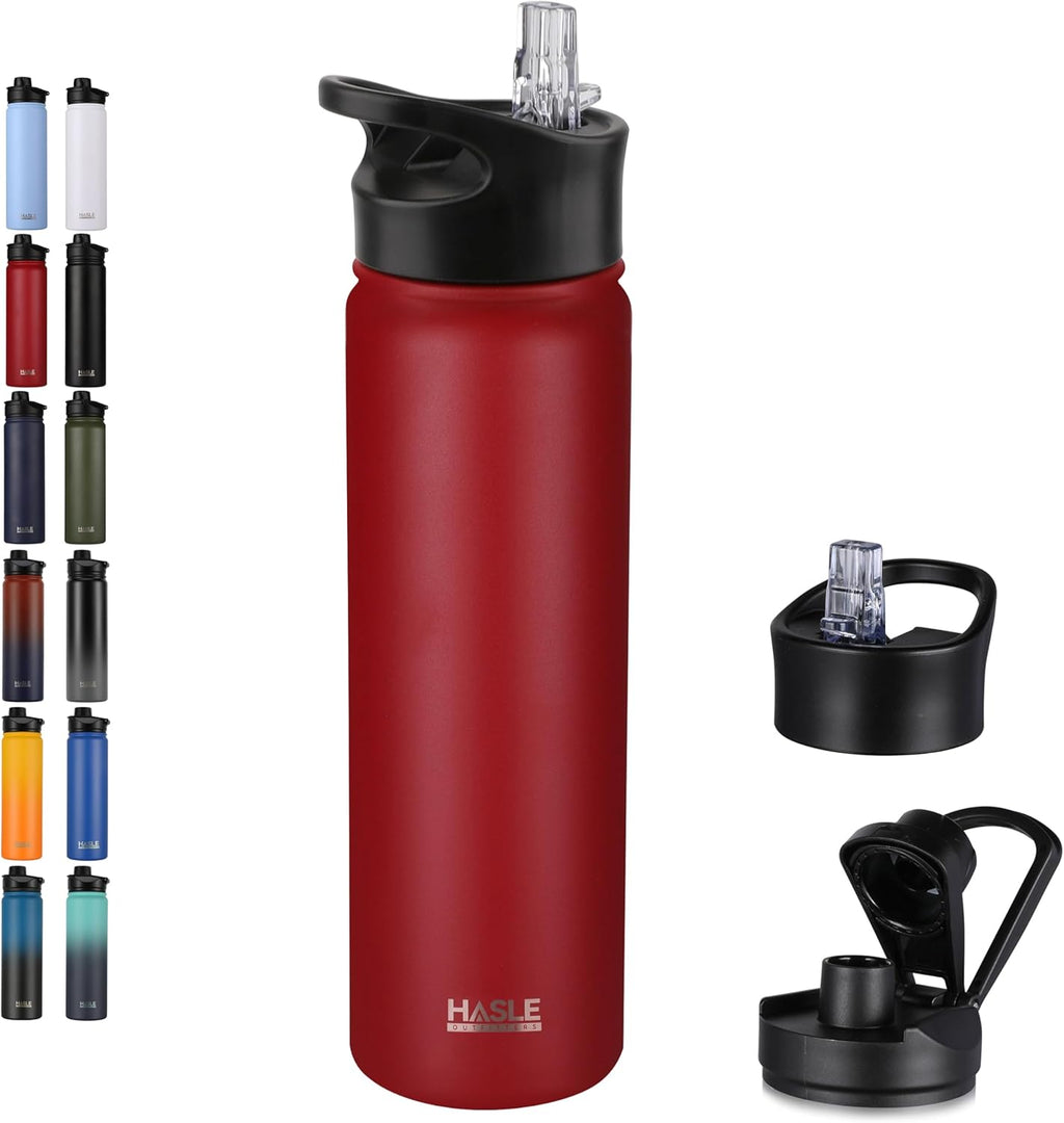 HASLE OUTFITTERS 32 oz Insulated Water Bottle Stainless Steel Double Walled Vacuum Sports Water Bottle with 2 Lids (Straw and Spout Lid) for Gym Camping Hiking(White,4)
